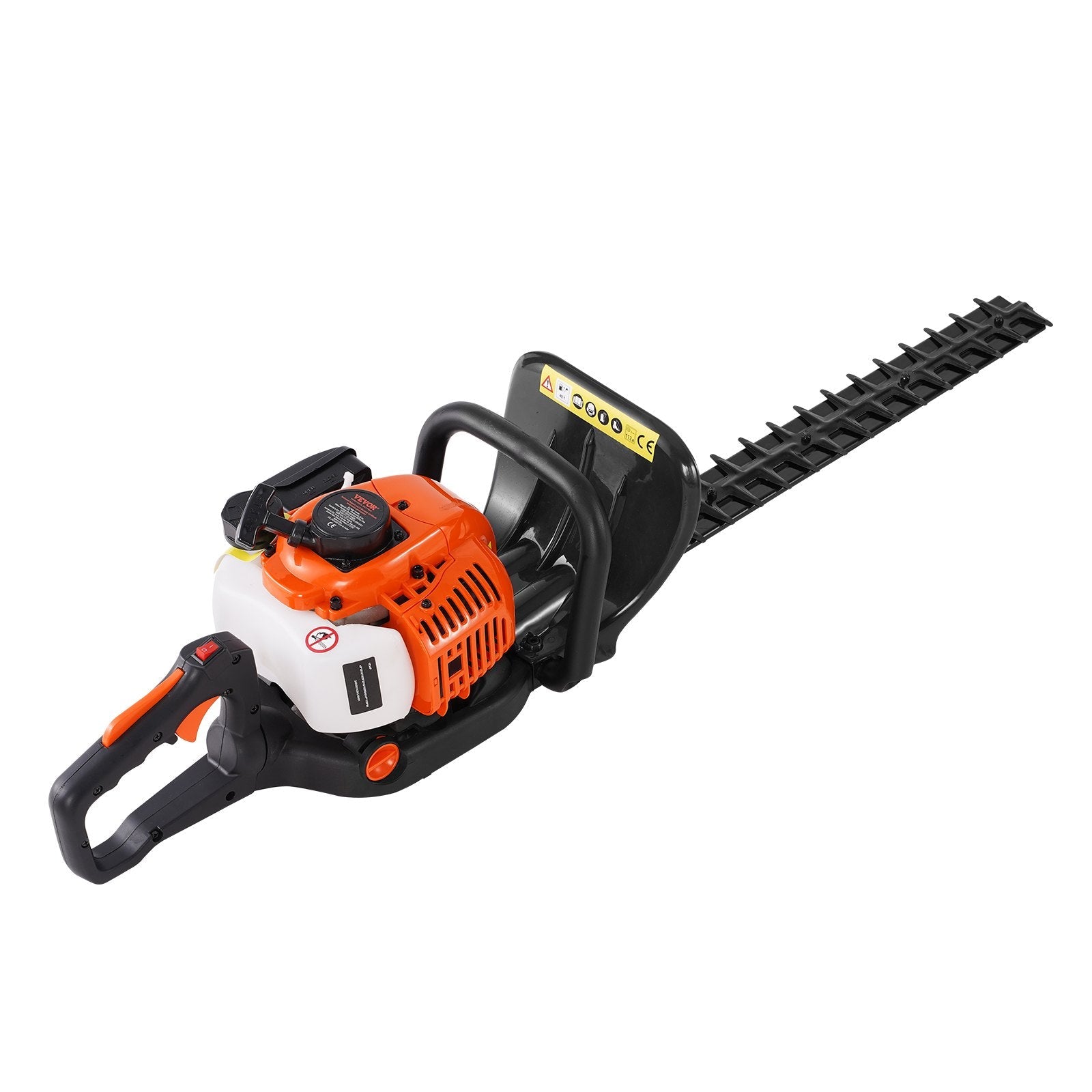 VEVOR 590 mm 26 cm³ divtaktu benzīna dzīvžogu griezējs ar divpusēju pretējas kustības asmeni un 180° regulējamu griešanas galvu, piemērots krūmu un zemāko dzīvžogu apgriešanai