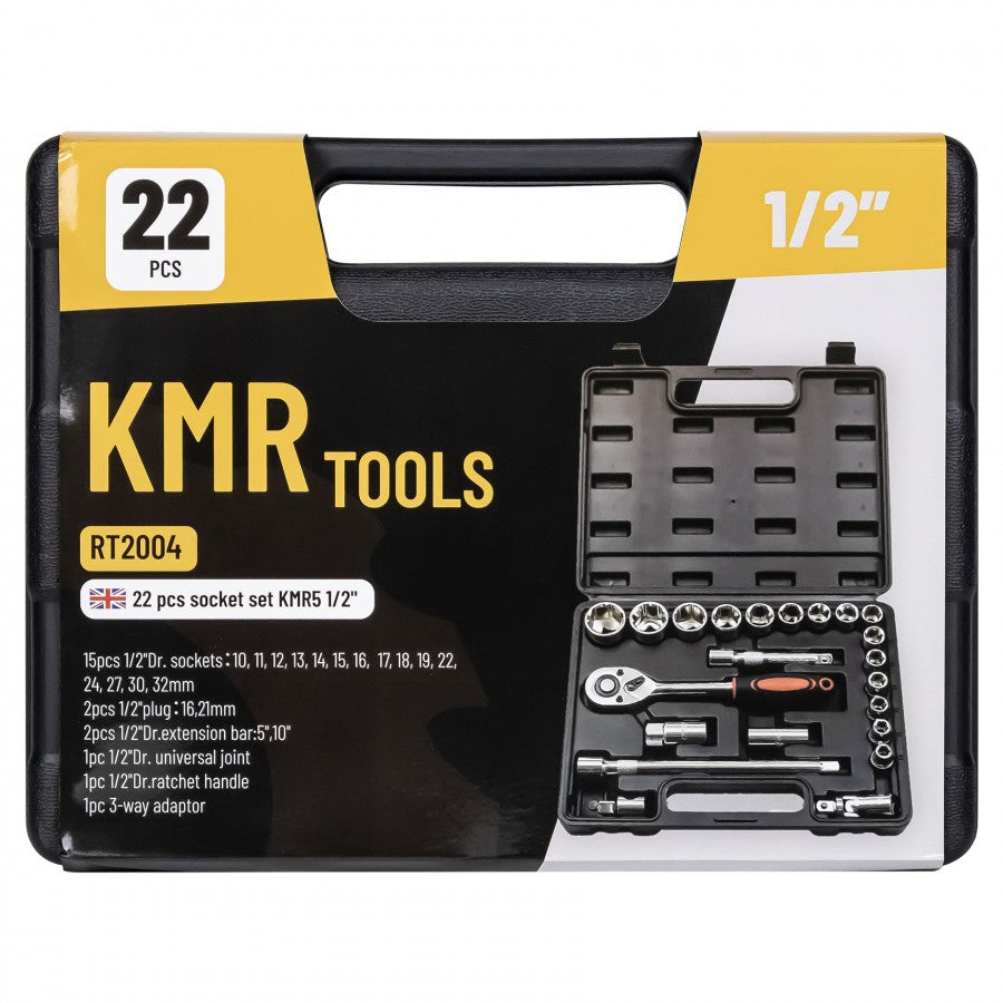 KAMAR KMR5 instrumentu komplekts 22 daļas ar 1,27 cm galatslēgām un sprūdratu transportēšanas koferī