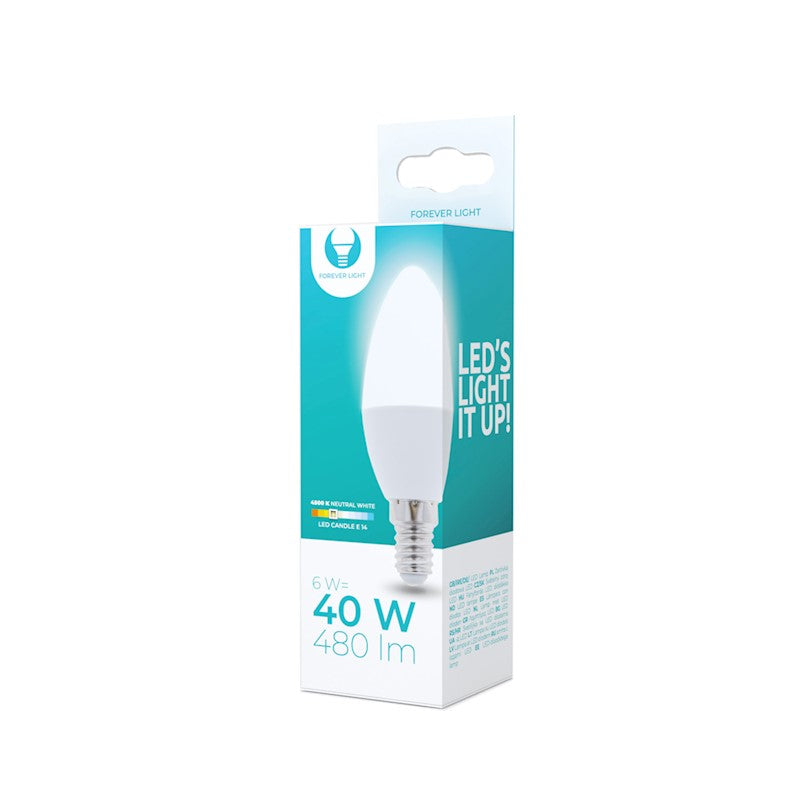 E14 6W(480Lm) светодиодная лампа, IP20, нейтральный белый свет 4500K