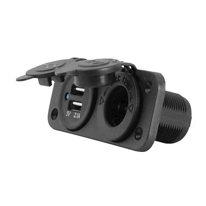 LTC auto/jahtas ligzda + 2×USB-A, 5 V, kabelis 1,4 m