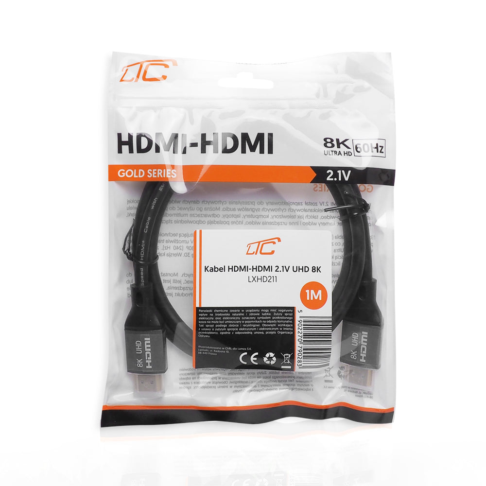 HDMI 2.1 kabelis 8K 1 m melns Ultra High Speed audio un video pārraidei