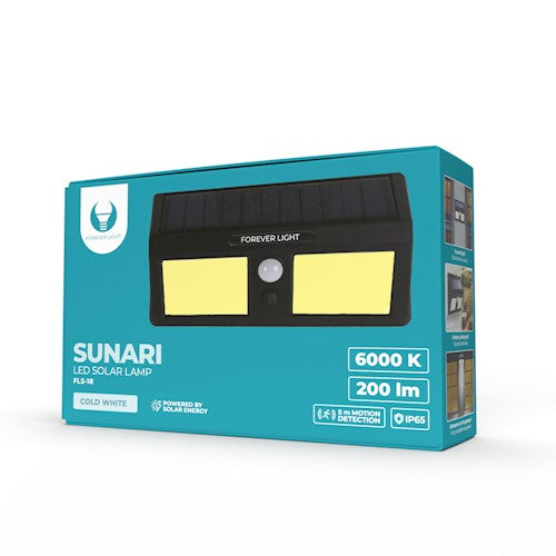 SUNARI Solar LED FLS-18 COB PIR 3W 200lm 800mAh Li-Ion för evigt ljus