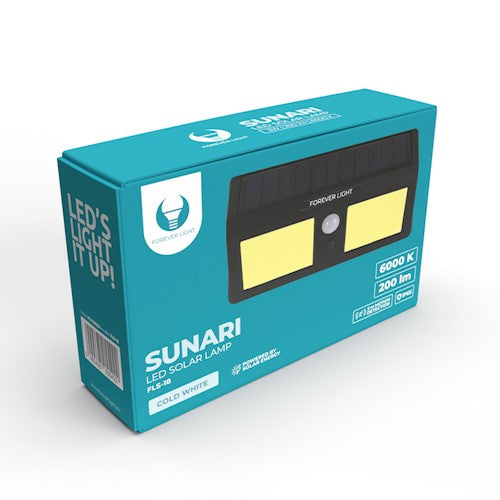 SUNARI Solar LED FLS-18 COB PIR 3W 200lm 800mAh Li-Ion för evigt ljus