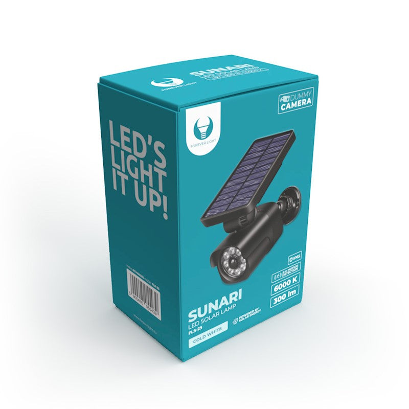 SUNARI LED FLS-25 SMD PIR manekena kamera ar saules paneli 4W 300lm 6000K 1500mAh Li-Ion Forever Light