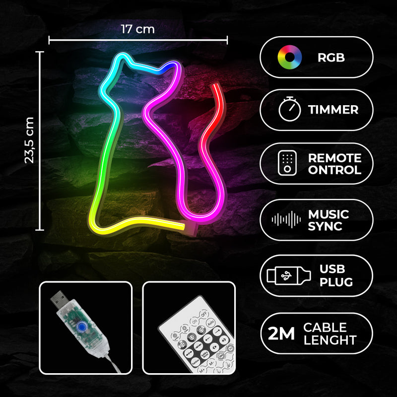 Forever Light RGB LED neona lampa kaķis ar tālvadības pulti dekoratīvam apgaismojumam