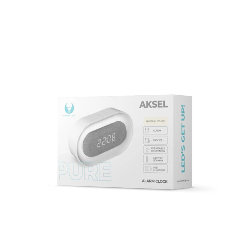 Modinātājs ar LED nakts gaismu PURE FNL-07 AKSEL balts, garš Forever pulkstenis