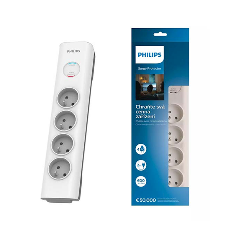 PHILIPS overload protector, 4 sockets, 2 m, 16 A, white