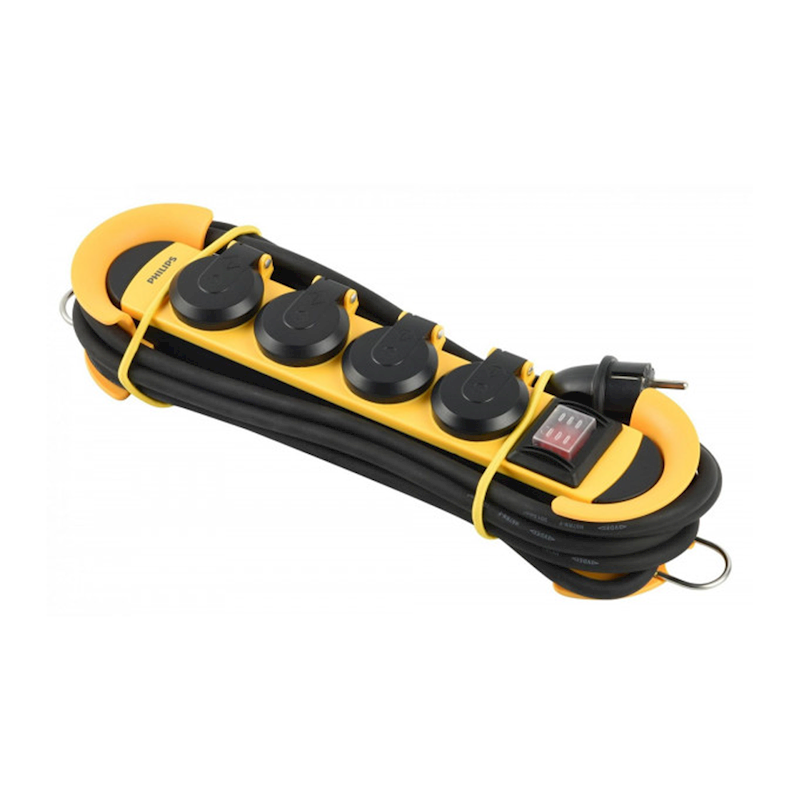 PHILIPS workshop extension cable with 4 sockets, 3 m, 16 A, yellow