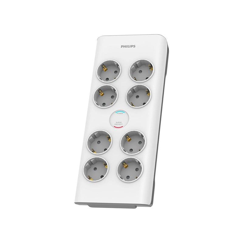 PHILIPS Overload-proof extension cord, 8 Schuko sockets, 2 m, 16 A, black