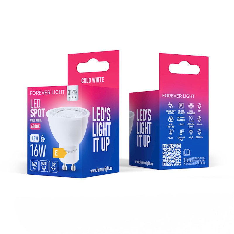 GU10 1.52W(142Lm) LED spuldze, Forever, IP20, auksti balta gaisma 6000K
