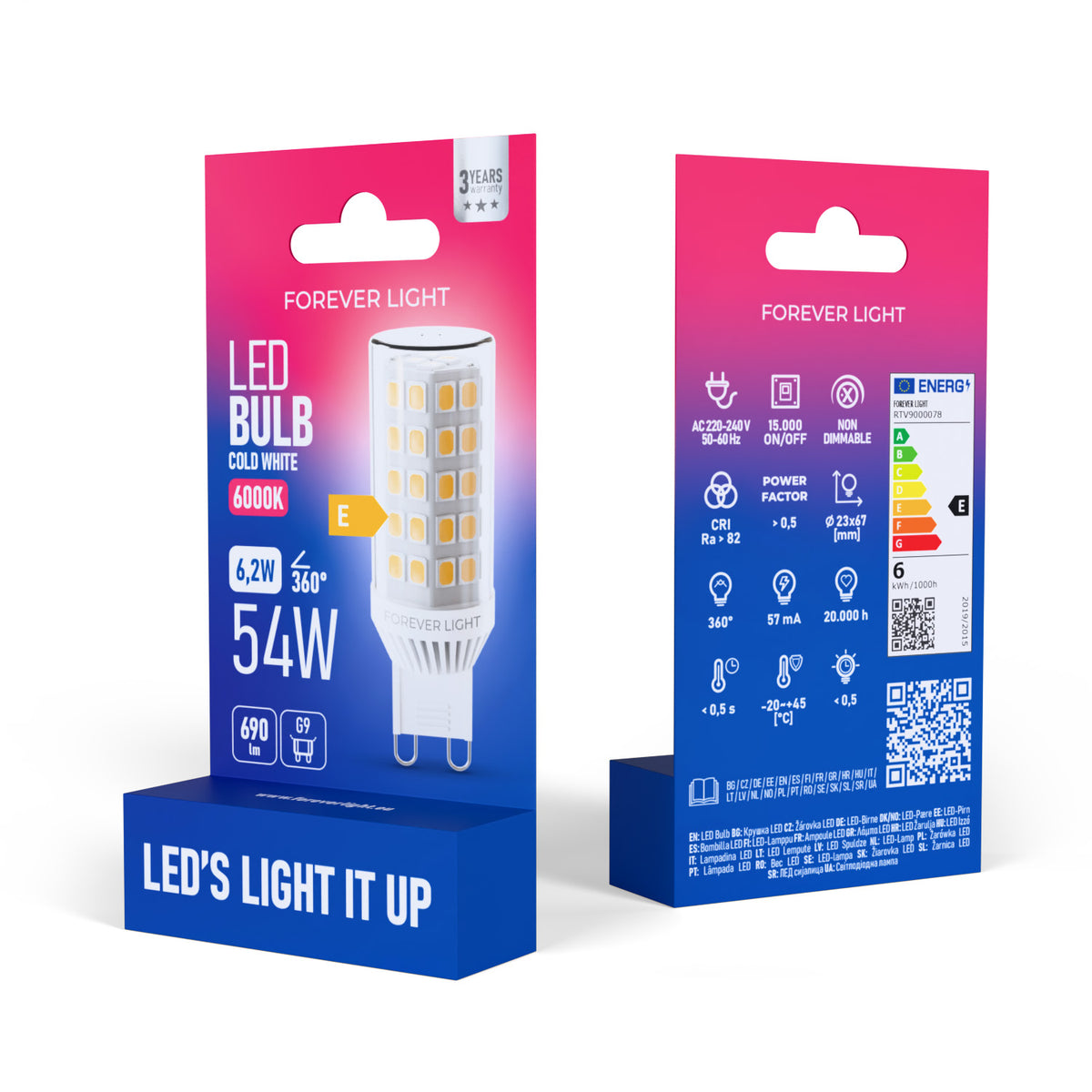 G9 6.2W (690 lm) LED Bulb, IP20, E-base, Cool White 6000K