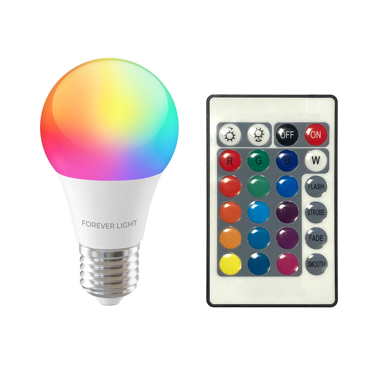 E27 8W(850Lm) Forever Light A60 RGB LED spuldze ar pulti, 4000K, F klase