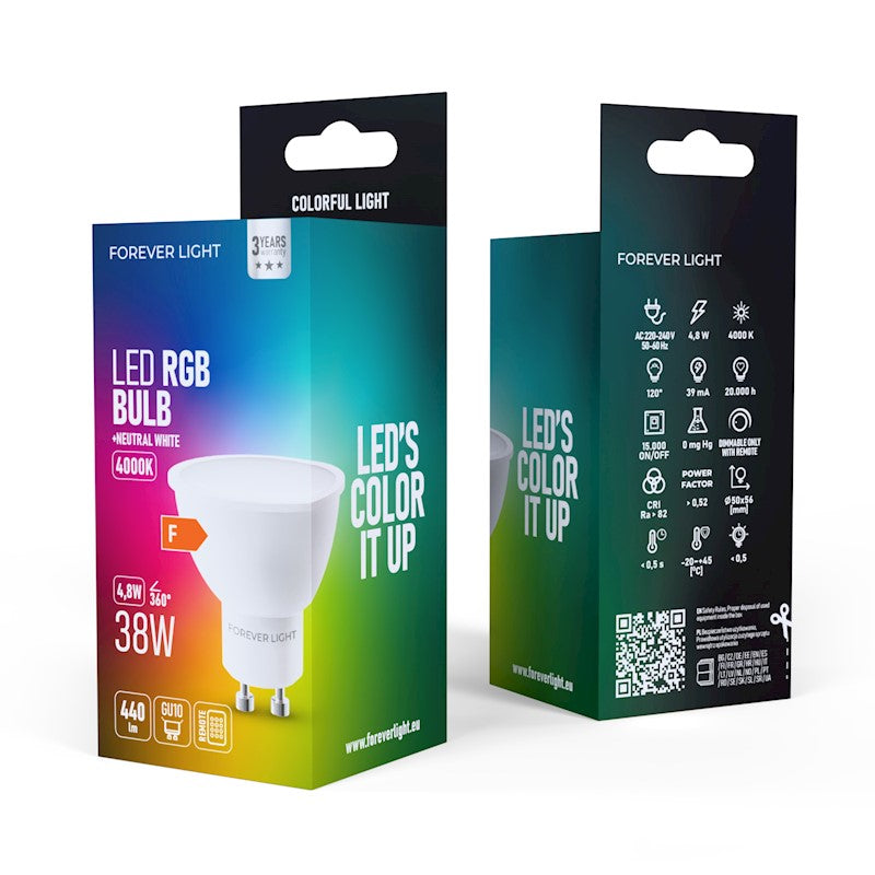 GU10 4.8W(440Lm) LED Spuldze ar tālvadības pulti, IP20, neitrāli balta gaisma 4000K