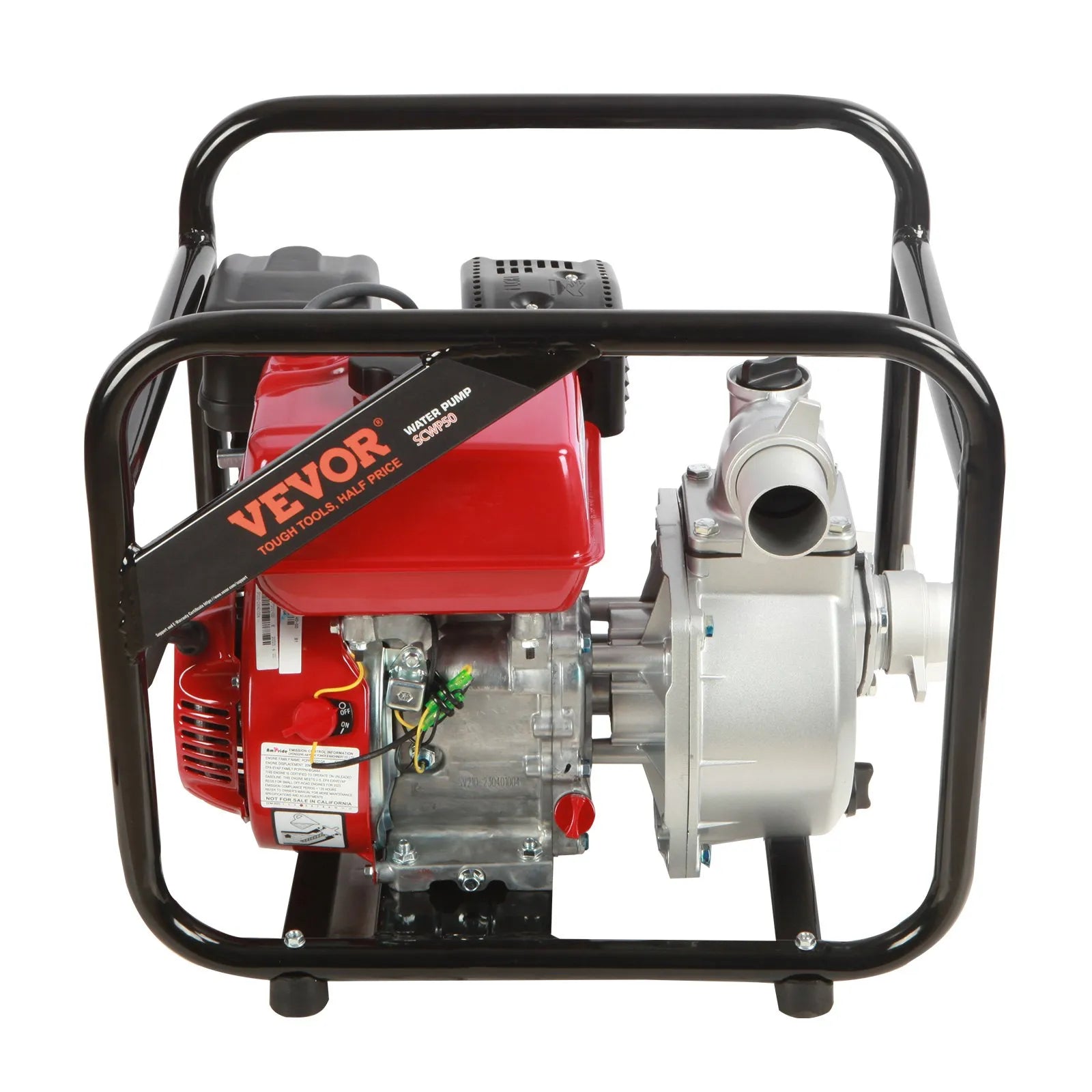 VEVOR 4-taktu benzīna ūdens sūknis, 51 mm ieplūde/izplūde, 5 kW (7 ZS), 537 l/min plūsma, 45 m pacēlums, 6,7 m sūkšana, pārnēsājams augstspiediena sūknis ar 7,6 m šļūteni apūdeņošanai un baseiniem, EPA sertificēts