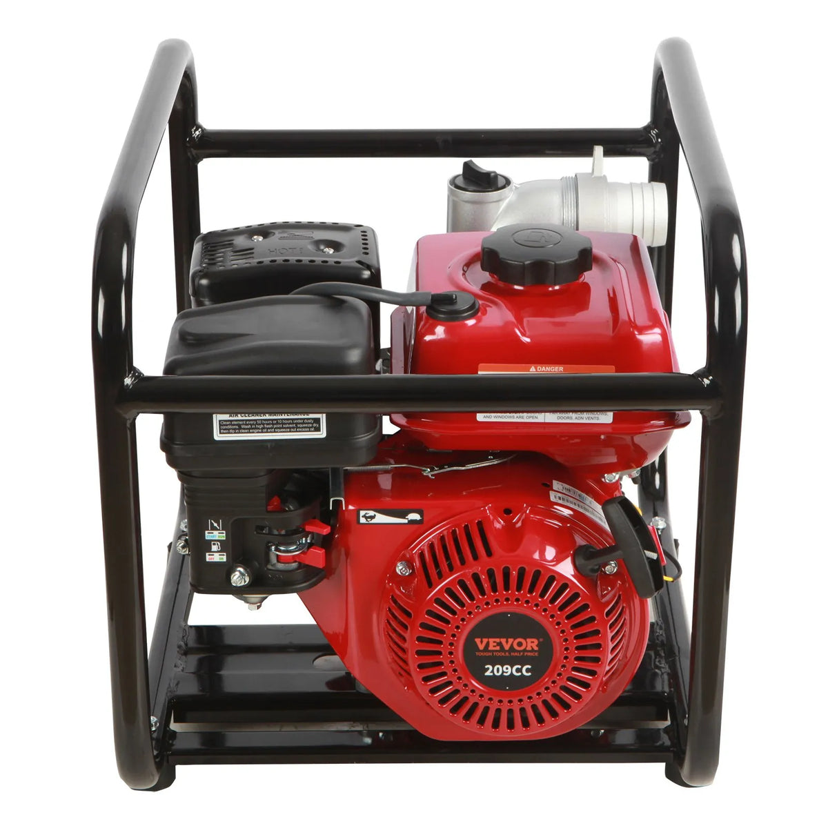 VEVOR 4-taktu benzīna ūdens sūknis, 51 mm ieplūde/izplūde, 5 kW (7 ZS), 537 l/min plūsma, 45 m pacēlums, 6,7 m sūkšana, pārnēsājams augstspiediena sūknis ar 7,6 m šļūteni apūdeņošanai un baseiniem, EPA sertificēts
