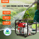 VEVOR 4-taktu benzīna ūdens sūknis, 51 mm ieplūde/izplūde, 5 kW (7 ZS), 537 l/min plūsma, 45 m pacēlums, 6,7 m sūkšana, pārnēsājams augstspiediena sūknis ar 7,6 m šļūteni apūdeņošanai un baseiniem, EPA sertificēts