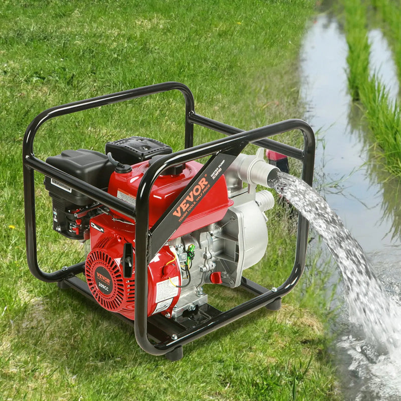 VEVOR 4-taktu benzīna ūdens sūknis, 51 mm ieplūde/izplūde, 5 kW (7 ZS), 537 l/min plūsma, 45 m pacēlums, 6,7 m sūkšana, pārnēsājams augstspiediena sūknis ar 7,6 m šļūteni apūdeņošanai un baseiniem, EPA sertificēts