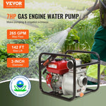 VEVOR 4-taktu benzīna ūdens sūknis, 7,6 cm ieplūde/izplūde, 5,2 kW (7 ZS), 1003,5 l/min plūsma, 43,3 m pacēlums, 6,7 m sūkšana, ar 7,6 m šļūteni apūdeņošanai un baseinu ūdens maiņai, EPA sertificēts