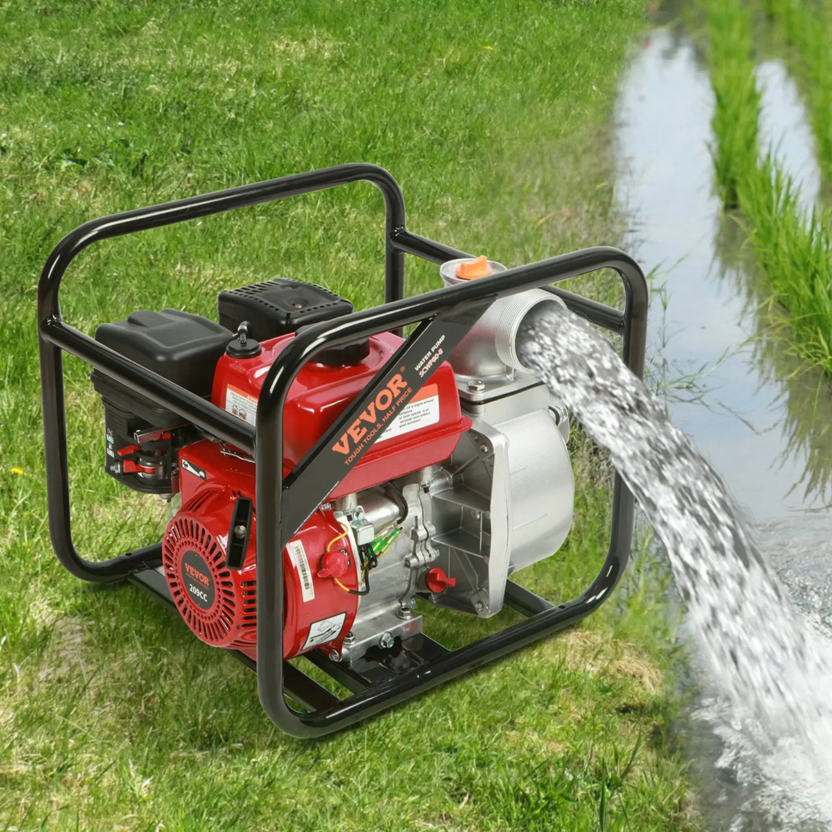 VEVOR 4-taktu benzīna ūdens sūknis, 7,6 cm ieplūde/izplūde, 5,2 kW (7 ZS), 1003,5 l/min plūsma, 43,3 m pacēlums, 6,7 m sūkšana, ar 7,6 m šļūteni apūdeņošanai un baseinu ūdens maiņai, EPA sertificēts