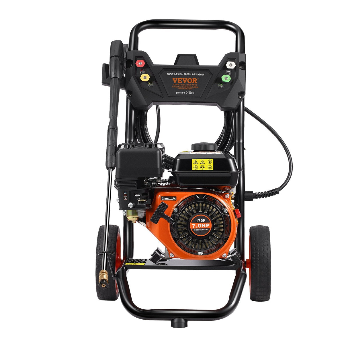 VEVOR benzīna augstspiediena mazgātājs, 3400 PSI, 9,8 l/min, ar 5 sprauslu komplektu automašīnām, vertikāls