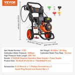VEVOR benzīna augstspiediena mazgātājs, 3400 PSI, 9,8 l/min, ar 5 sprauslu komplektu automašīnām, vertikāls