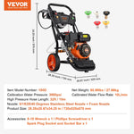 VEVOR Benzīna augstspiediena mazgātājs 3950 PSI, 10 l/min, 2,6 GPM ar 5 sprauslu komplektu automašīnām
