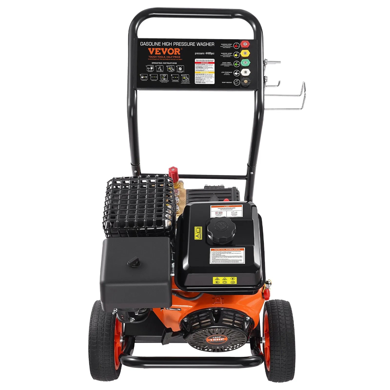 VEVOR benzīna augstspiediena mazgātājs ar 275 bar spiedienu, 15 L/min ūdens plūsmu, vara sūkni, smidzināšanas pistoli un pagarināmo kātu, 5 uzgaļu komplektu automašīnu, žogu, māju, piebraucamo ceļu, terasu un mēbeļu tīrīšanai
