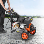 VEVOR benzīna augstspiediena mazgātājs ar 275 bar spiedienu, 15 L/min ūdens plūsmu, vara sūkni, smidzināšanas pistoli un pagarināmo kātu, 5 uzgaļu komplektu automašīnu, žogu, māju, piebraucamo ceļu, terasu un mēbeļu tīrīšanai