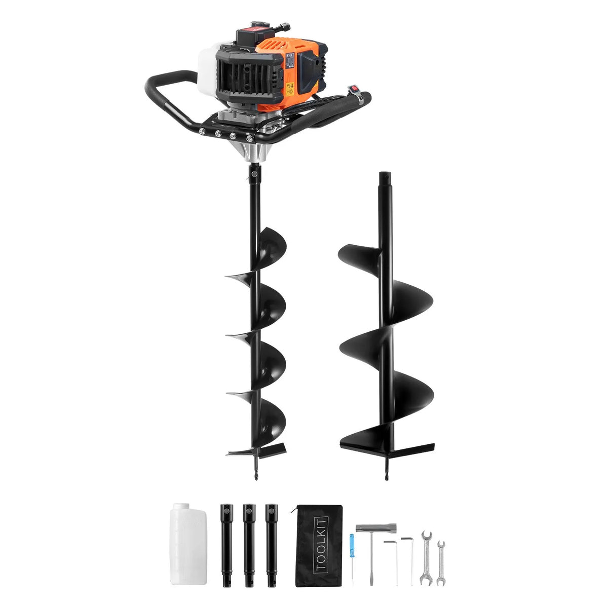 VEVOR Gas-Powered Post Hole Drill, 52CC, 1450W, with 152 mm and 254 mm drill bits and 3 extension rods