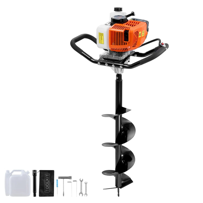 Benzīna bedrīšu rakšanas urbis 63CC 2400W ar 203 mm urbja uzgali un 1 pagarinājuma stieni