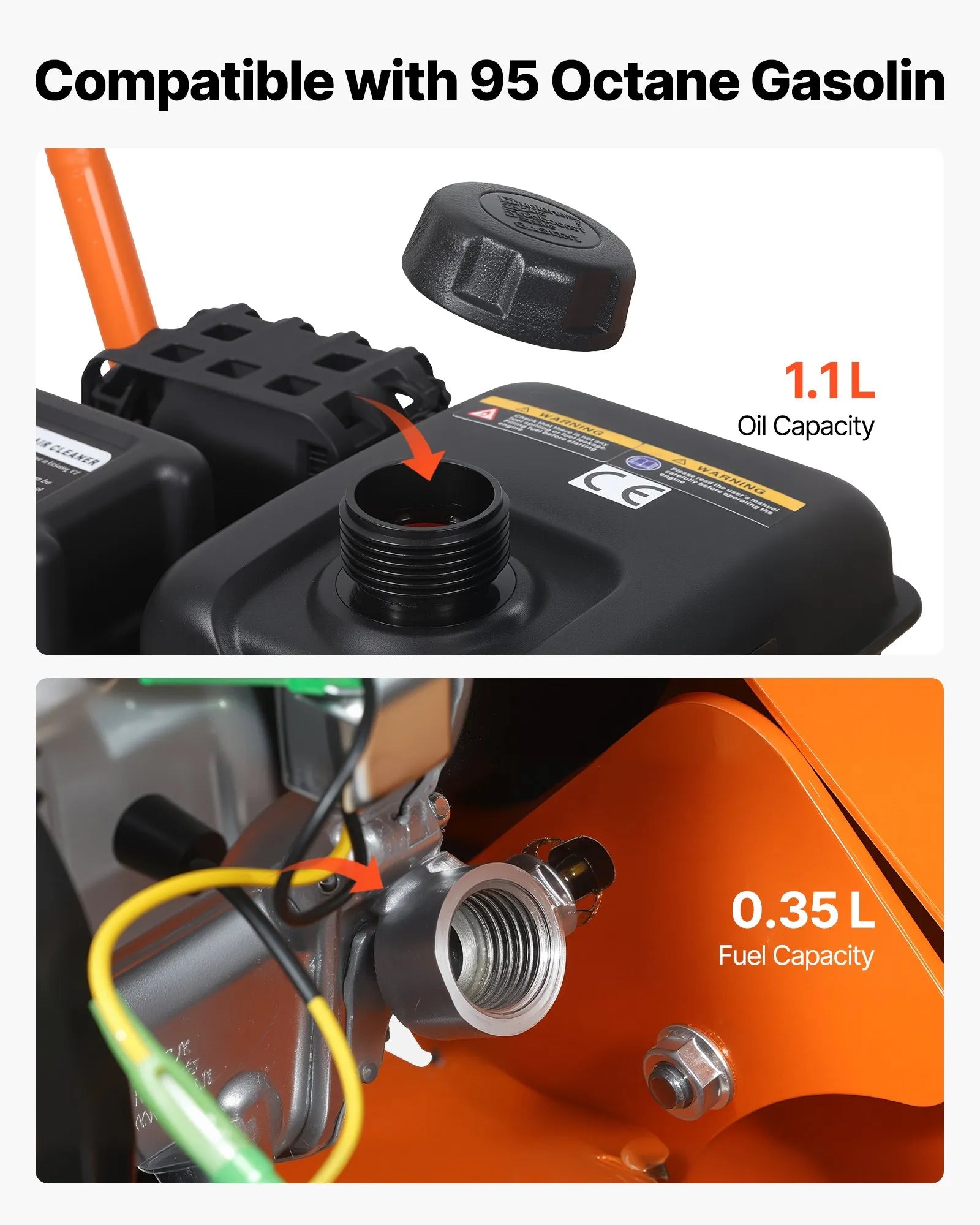 VEVOR vibroplate ar 2 ZS 79 cm³ benzīna dzinēju, 5250 vibrācijas/min, 8 kN blietēšanas spēks, 41 × 31,5 cm plāksne, augsnes blietētājs bruģim, asfaltam, pamatiem un gruntij