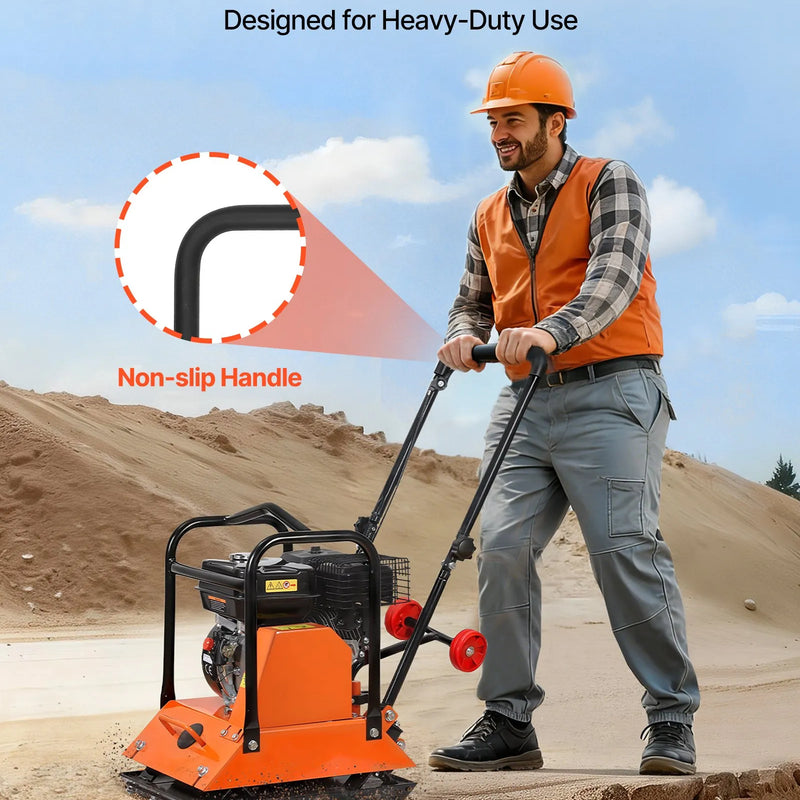 VEVOR vibroplate ar 6,5 ZS 212 cm³ benzīna dzinēju, 6400 vibrācijas/min, 15 kN blietēšanas spēks, 53 × 40 cm plāksne, pašgājēja augsnes blietētājs bruģim, asfaltam, pamatiem un gruntij