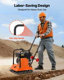 VEVOR vibroplate ar 6,5 ZS 212 cm³ benzīna dzinēju, 6400 vibrācijas/min, 15 kN blietēšanas spēks, 53 × 40 cm plāksne, pašgājēja augsnes blietētājs bruģim, asfaltam, pamatiem un gruntij