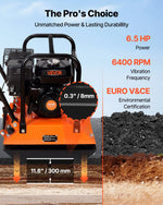 VEVOR vibroplate ar 6,5 ZS 212 cm³ benzīna dzinēju, 6400 vibrācijas/min, 15 kN blietēšanas spēks, 53 × 40 cm plāksne, pašgājēja augsnes blietētājs bruģim, asfaltam, pamatiem un gruntij