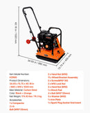 VEVOR vibroplate ar 6,5 ZS 212 cm³ benzīna dzinēju, 6400 vibrācijas/min, 15 kN blietēšanas spēks, 53 × 40 cm plāksne, pašgājēja augsnes blietētājs bruģim, asfaltam, pamatiem un gruntij
