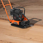 VEVOR vibroplate ar 6,5 ZS 196 cm³ benzīna dzinēju, 5600 vibrācijas/min, 10,5 kN blietēšanas spēks, 51 × 37 cm plāksne, augsnes blietētājs bruģim, asfaltam, pamatiem un gruntij