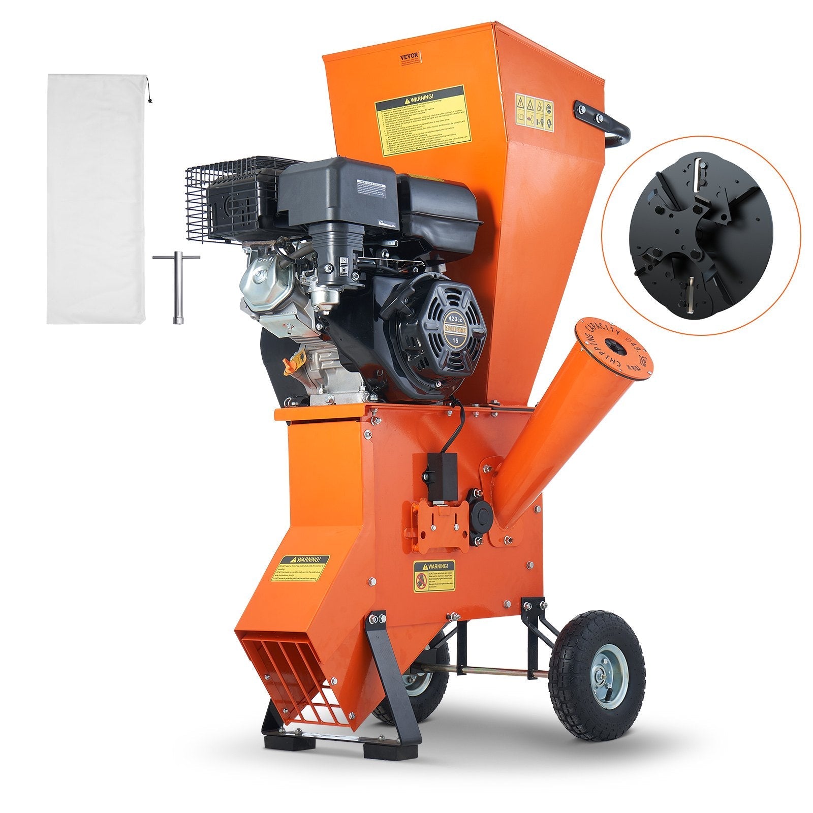 VEVOR smagās klases benzīna šķeldotājs ar 420 cm³ dzinēju, jauda 8,6 kW, maksimālais zaru diametrs 17 cm