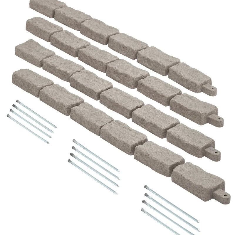 VEVOR dekoratīvā dārza apmale akmens imitācija 117,9 × 5,6 cm, elastīga ķieģeļa izmēra dārza apmale ar stiprinājuma tapām, izbalēšanai izturīga zāliena un dārza apmale piebraucamajiem ceļiem un celiņiem, bēša