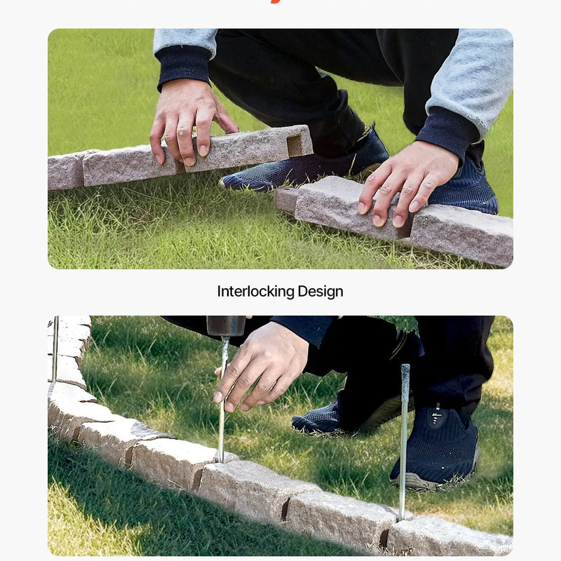 VEVOR dekoratīvā dārza apmale akmens imitācija 117,9 × 5,6 cm, elastīga ķieģeļa izmēra dārza apmale ar stiprinājuma tapām, izbalēšanai izturīga zāliena un dārza apmale piebraucamajiem ceļiem un celiņiem, bēša