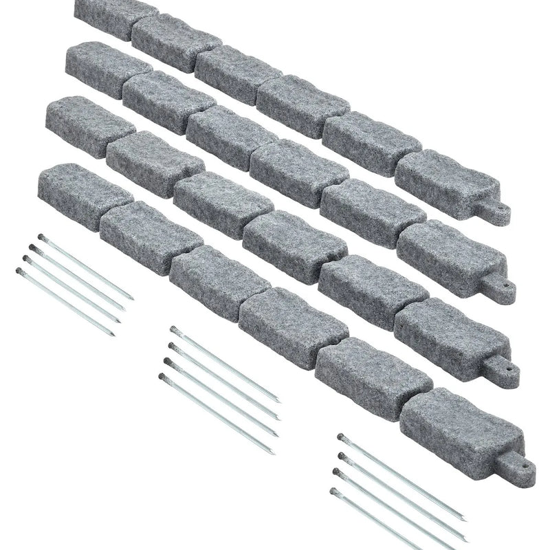 VEVOR dekoratīvā dārza apmale akmens imitācija 117,9 × 5,6 cm, elastīga ķieģeļa izmēra dārza apmale ar stiprinājuma tapām, izbalēšanai izturīga zāliena un dārza apmale piebraucamajiem ceļiem un celiņiem, pelēka