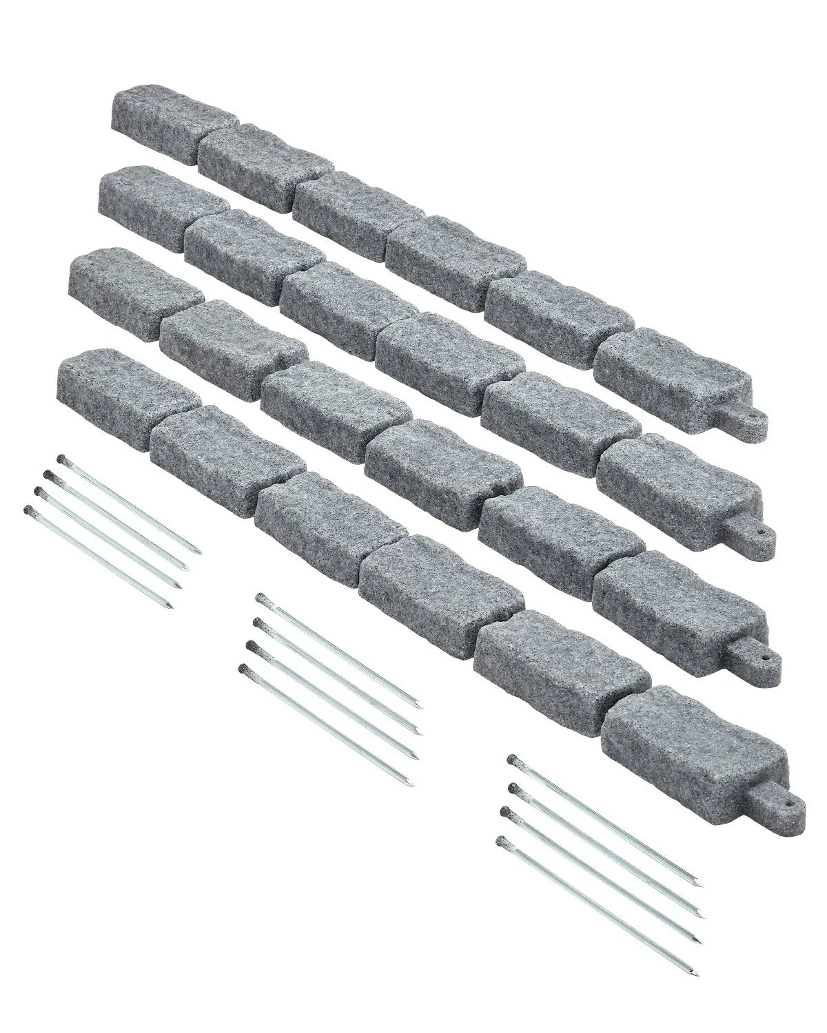 VEVOR dekoratīvā dārza apmale akmens imitācija 117,9 × 5,6 cm, elastīga ķieģeļa izmēra dārza apmale ar stiprinājuma tapām, izbalēšanai izturīga zāliena un dārza apmale piebraucamajiem ceļiem un celiņiem, pelēka