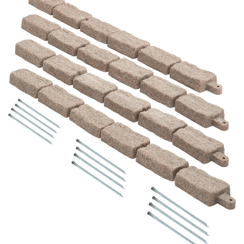 VEVOR dekoratīvā dārza apmale akmens imitācija 117,9 × 5,6 cm, elastīga ķieģeļa izmēra dārza apmale ar stiprinājuma tapām, izbalēšanai izturīga zāliena un dārza apmale piebraucamajiem ceļiem un celiņiem, brūna