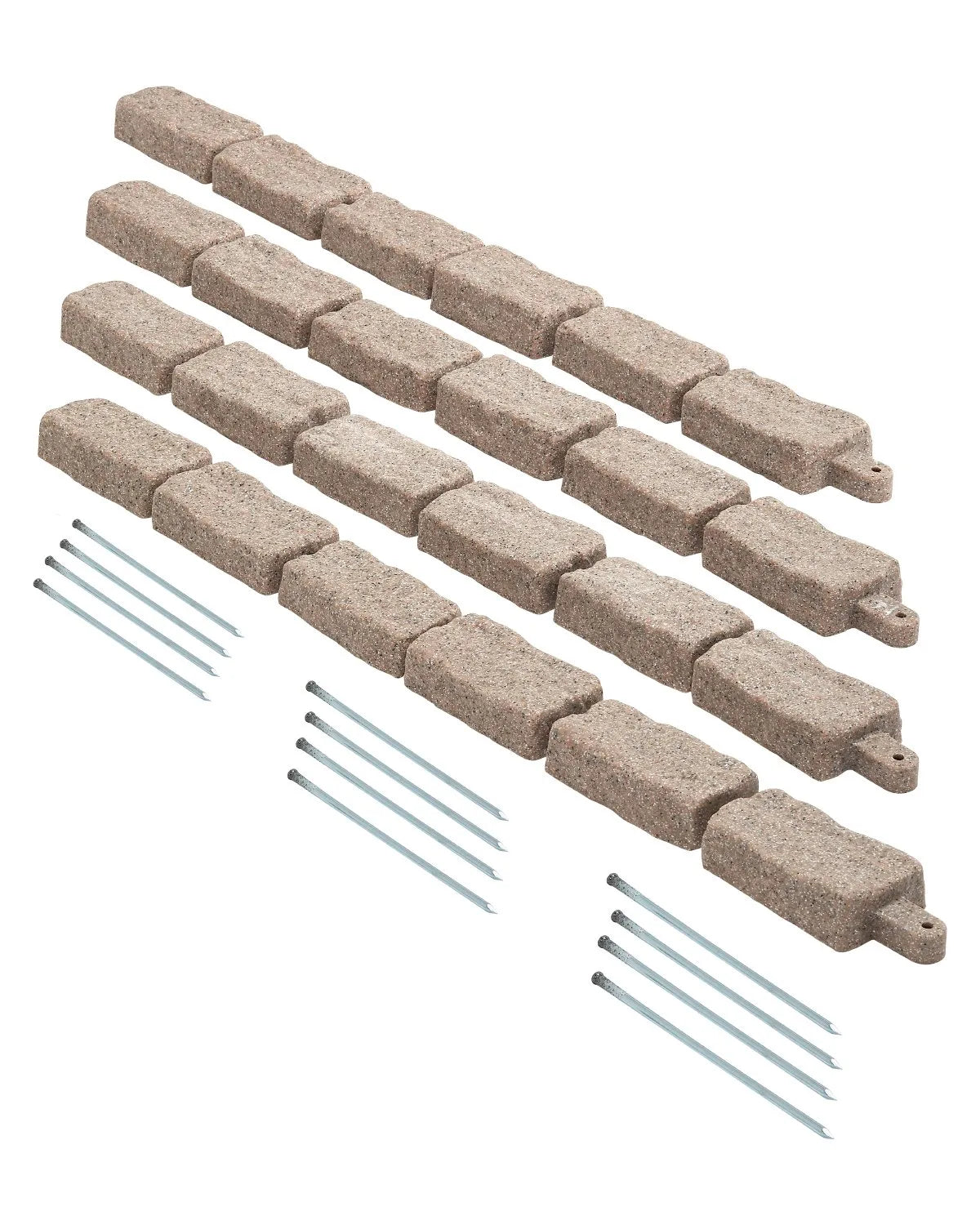 VEVOR dekoratīvā dārza apmale akmens imitācija 117,9 × 5,6 cm, elastīga ķieģeļa izmēra dārza apmale ar stiprinājuma tapām, izbalēšanai izturīga zāliena un dārza apmale piebraucamajiem ceļiem un celiņiem, brūna