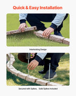 VEVOR dekoratīvā dārza apmale akmens imitācija 117,9 × 5,6 cm, elastīga ķieģeļa izmēra dārza apmale ar stiprinājuma tapām, izbalēšanai izturīga zāliena un dārza apmale piebraucamajiem ceļiem un celiņiem, brūna