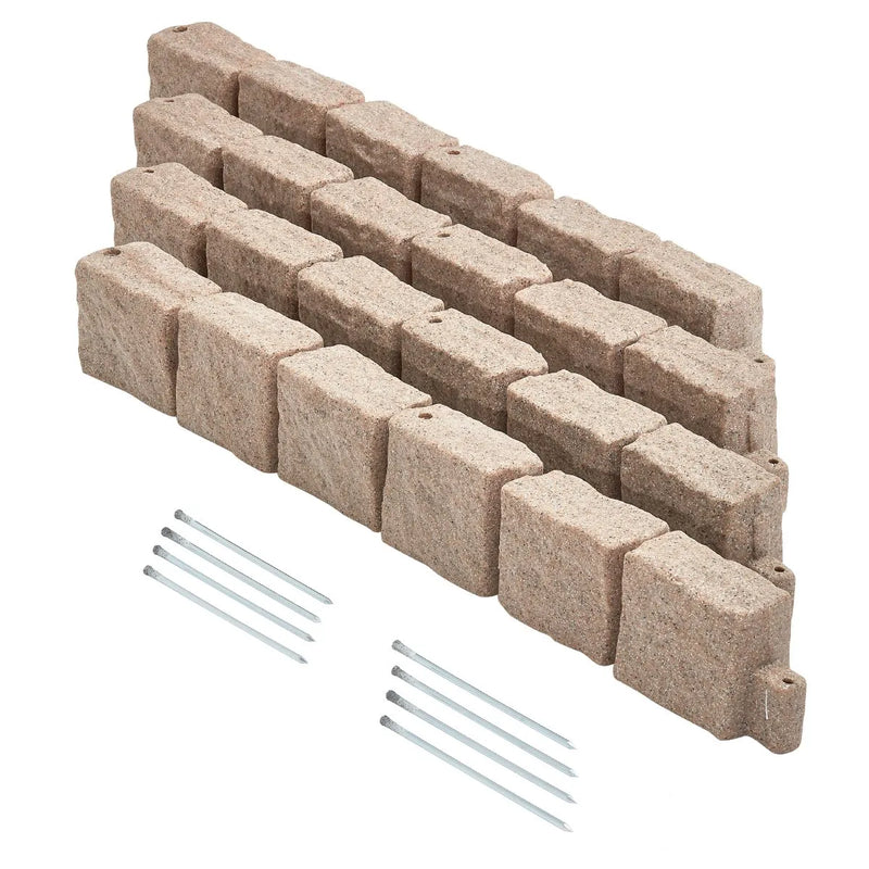 VEVOR dekoratīvā dārza apmale akmens imitācija 118,9 × 9,9 cm, elastīga ķieģeļa izmēra dārza apmale ar stiprinājuma tapām, izbalēšanai izturīga zāliena un dārza apmale piebraucamajiem ceļiem un celiņiem, bēša