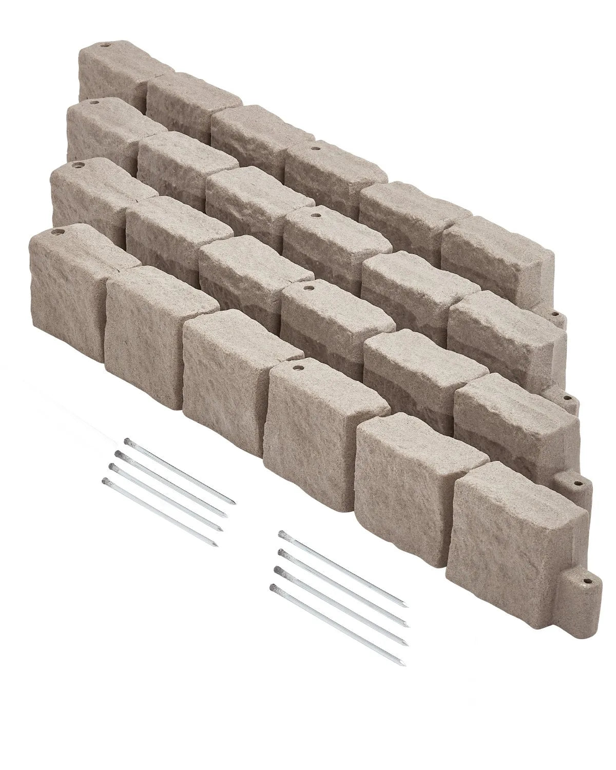 VEVOR dekoratīvā dārza apmale akmens imitācija 118,9 × 9,9 cm, elastīga ķieģeļa izmēra dārza apmale ar stiprinājuma tapām, izbalēšanai izturīga zāliena un dārza apmale piebraucamajiem ceļiem un celiņiem, brūna