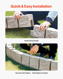 VEVOR dekoratīvā dārza apmale akmens imitācija 118,9 × 9,9 cm, elastīga ķieģeļa izmēra dārza apmale ar stiprinājuma tapām, izbalēšanai izturīga zāliena un dārza apmale piebraucamajiem ceļiem un celiņiem, brūna