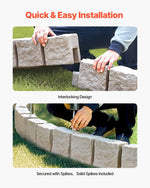 VEVOR dekoratīvā dārza apmale akmens imitācija 118,9 × 9,9 cm, elastīga ķieģeļa izmēra dārza apmale ar stiprinājuma tapām, izbalēšanai izturīga zāliena un dārza apmale piebraucamajiem ceļiem un celiņiem, brūna