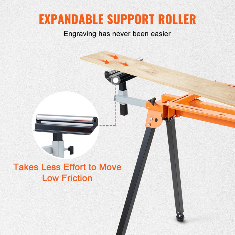 VEVOR 2000 mm miter zāģa statīvs ar viengabala stiprinājumiem, slīdošu sliedi, 150 kg slodze