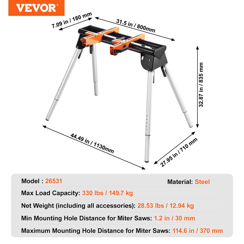 VEVOR Angle saw stand, 330 kg Lifting capacity, Steel, Height adjustable 74-83,5 cm
